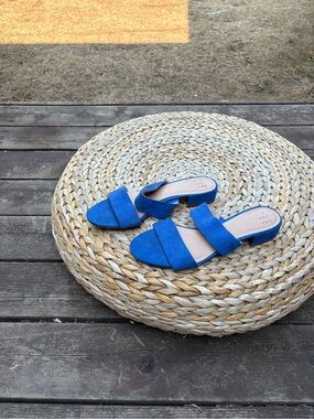 Blue Suede Open-Toe Mule Sandals - Women’s 8.5